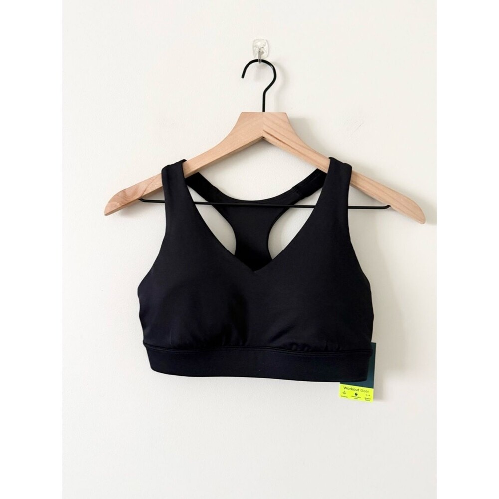 NWT Tek Gear Black Racer Back Sports Bra Light Support Size S